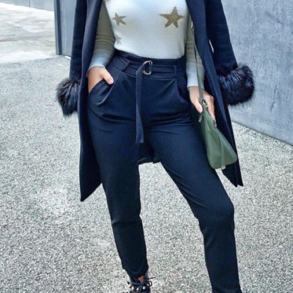 Brand New Black Tapered Belted Cigarette Trousers